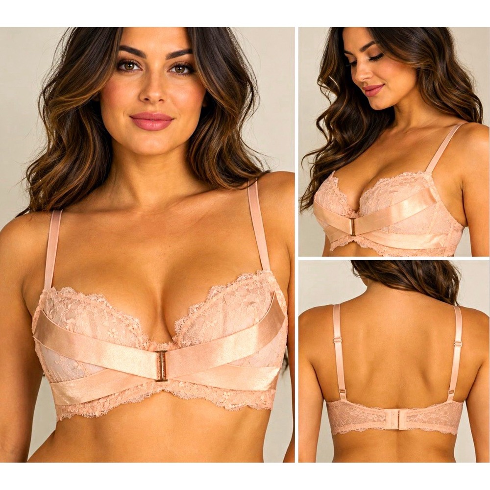 Adore Me 34DD Pink Lace Bralette Bra Wireless Hook & Eye NWT